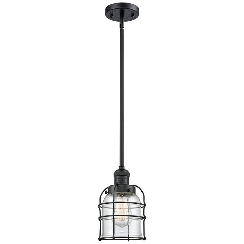 Image 1 Bell Cage 6" Matte Black Mini Pendant w/ Clear Shade