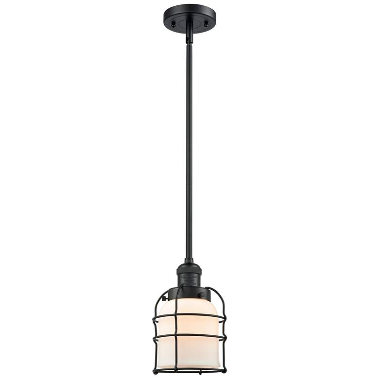 Image 1 Bell Cage 6" Matte Black Mini Pendant w/ Matte White Shade