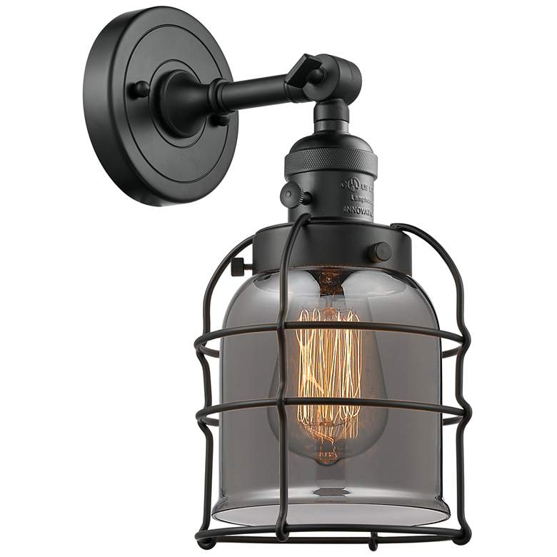 Image 1 Bell Cage 6" Matte Black Sconce w/ Plated Smoke Shade
