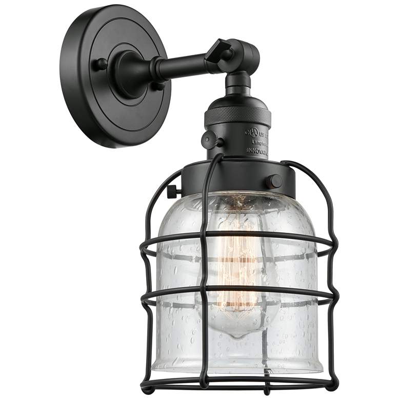 Image 1 Bell Cage 6" Matte Black Sconce w/ Seedy Shade