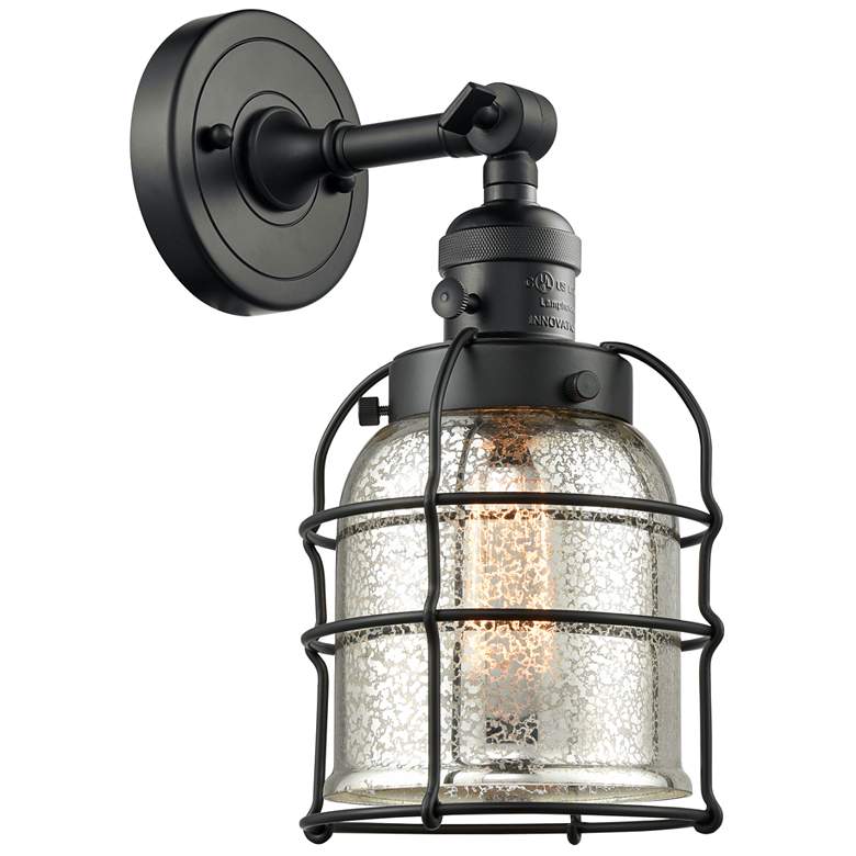Image 1 Bell Cage 6 inch Matte Black Sconce w/ Silver Plated Mercury Shade