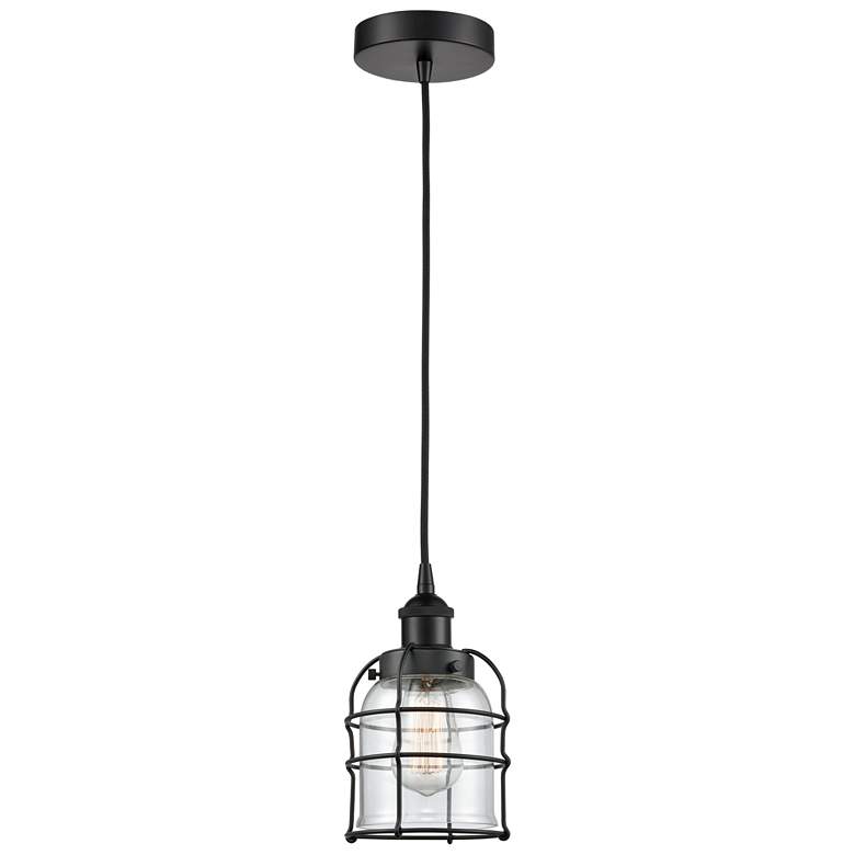 Image 1 Bell Cage 6" Wide Matte Black Corded Mini Pendant With Clear Shade