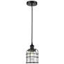 Bell Cage 6" Wide Matte Black Corded Mini Pendant With Seedy Shade