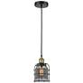 Bell Cage 6"W Black Brass Corded Mini Pendant w/ Plated Smoke Shade