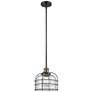 Bell Cage 9" Black Antique Brass Mini Pendant w/ Clear Shade