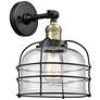 Bell Cage 9" Black Antique Brass Sconce w/ Clear Shade