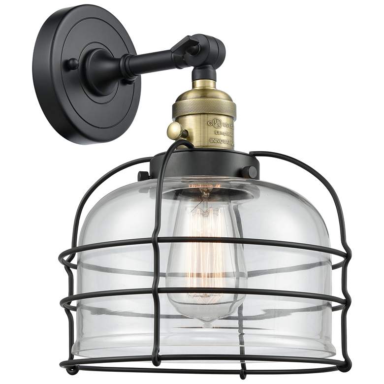 Image 1 Bell Cage 9" Black Antique Brass Sconce w/ Clear Shade