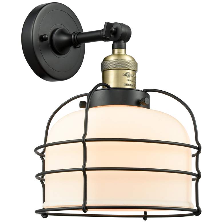 Image 1 Bell Cage 9" Black Antique Brass Sconce w/ Matte White Shade