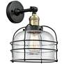 Bell Cage 9" Black Antique Brass Sconce w/ Seedy Shade