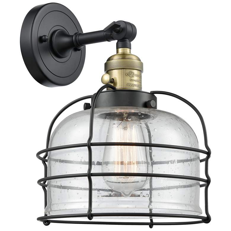 Image 1 Bell Cage 9" Black Antique Brass Sconce w/ Seedy Shade
