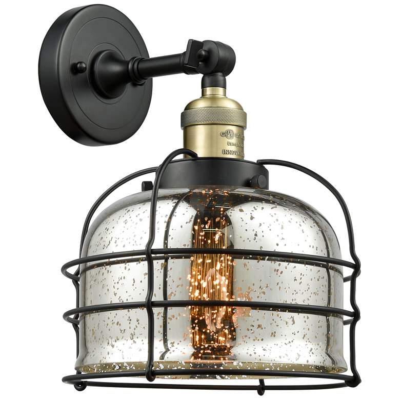 Image 1 Bell Cage 9" Black Antique Brass Sconce w/ Silver Plated Mercury Shade