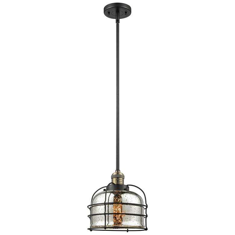 Image 1 Bell Cage 9" Black Brass Mini Pendant w/ Silver Plated Mercury Shade