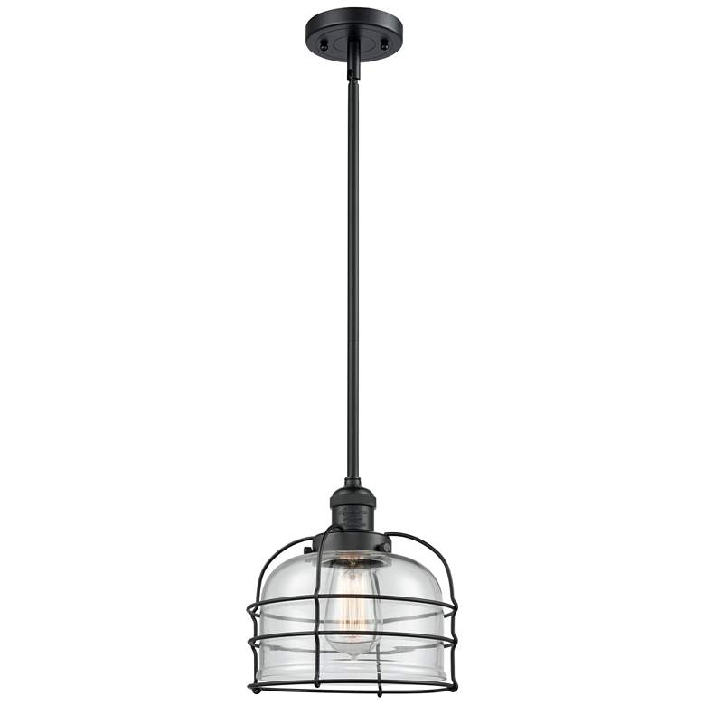 Image 1 Bell Cage 9" Matte Black Mini Pendant w/ Clear Shade