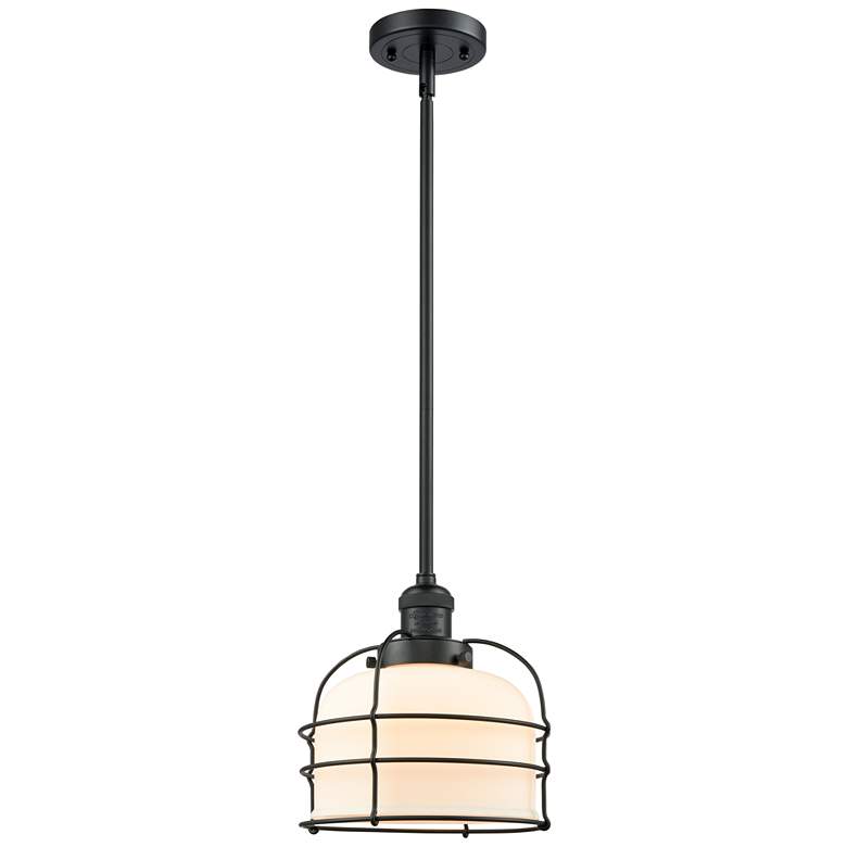 Image 1 Bell Cage 9" Matte Black Mini Pendant w/ Matte White Shade