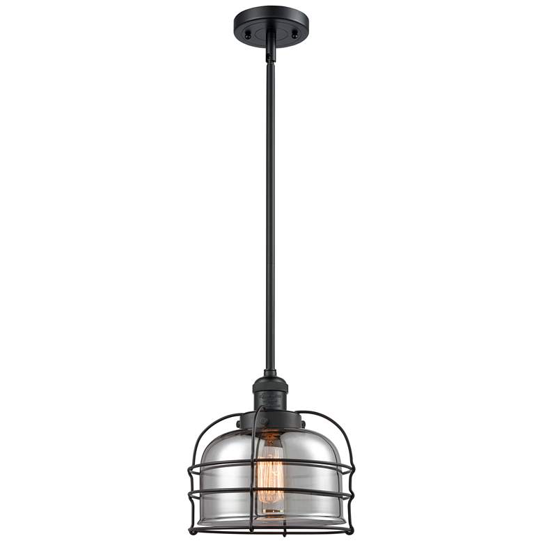Image 1 Bell Cage 9" Matte Black Mini Pendant w/ Plated Smoke Shade