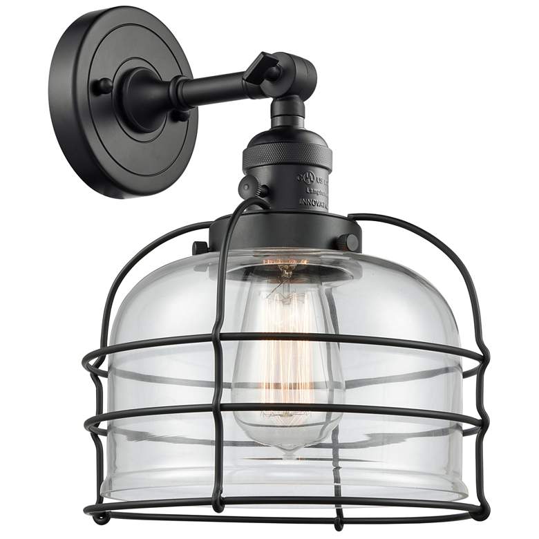 Image 1 Bell Cage 9" Matte Black Sconce w/ Clear Shade