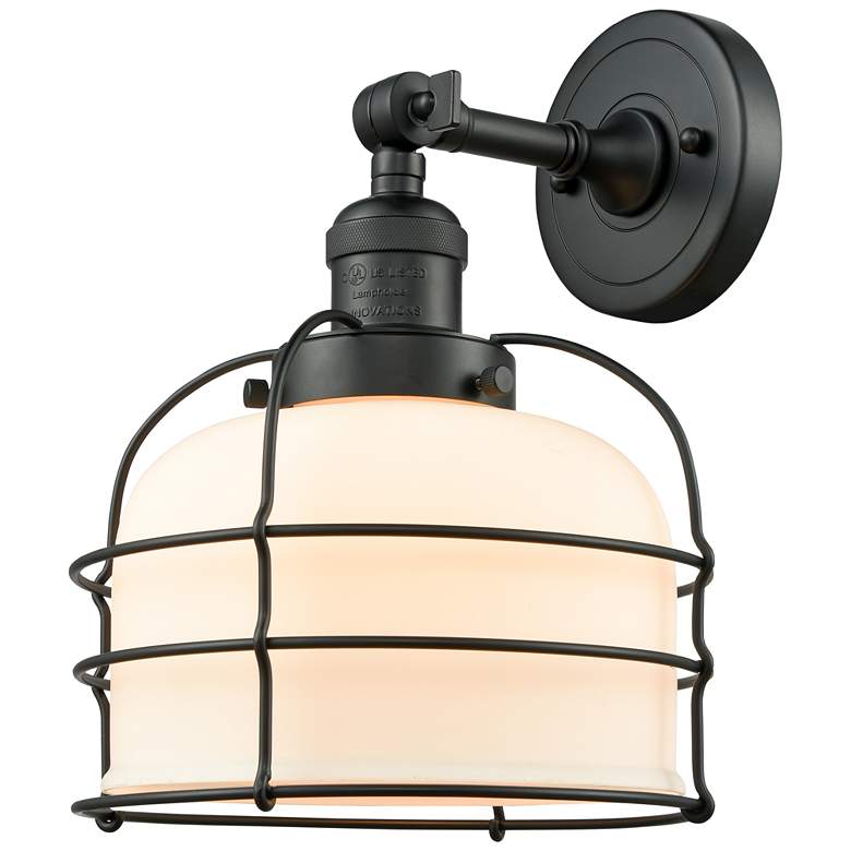 Image 1 Bell Cage 9" Matte Black Sconce w/ Matte White Shade