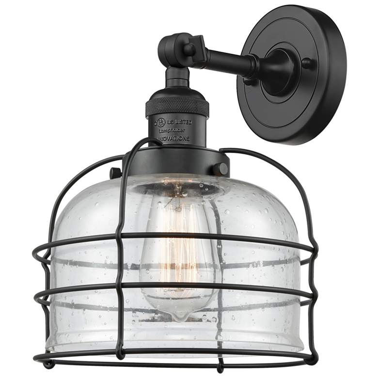 Image 1 Bell Cage 9" Matte Black Sconce w/ Seedy Shade