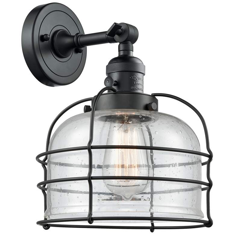 Image 1 Bell Cage 9" Matte Black Sconce w/ Seedy Shade