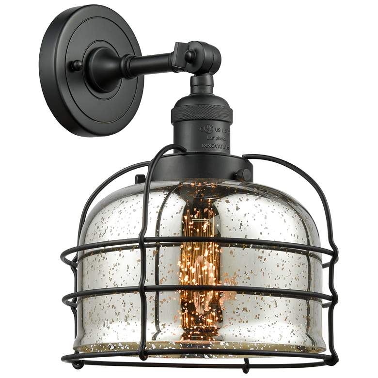 Image 1 Bell Cage 9" Matte Black Sconce w/ Silver Plated Mercury Shade