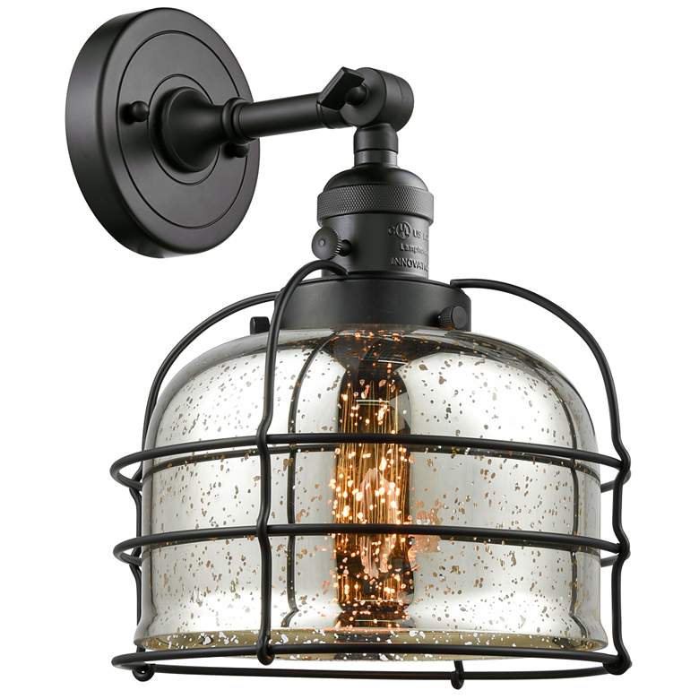 Image 1 Bell Cage 9" Matte Black Sconce w/ Silver Plated Mercury Shade