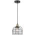 Bell Cage 9" Wide Black Brass Corded Mini Pendant With Clear Shade