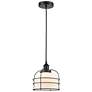 Bell Cage 9" Wide Matte Black Corded Mini Pendant With White Shade