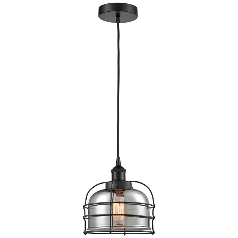 Image 1 Bell Cage 9"W Matte Black Corded Mini Pendant w/ Plated Smoke Shade