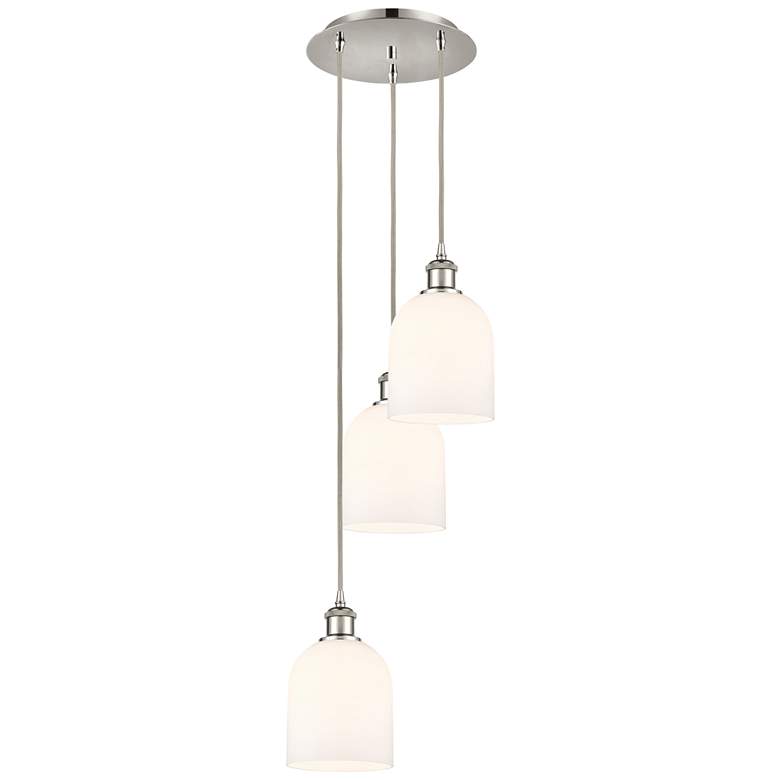 Image 1 Bella 12"W 3-Light Polished Nickel Cord Pendant w/ Gloss White Shade