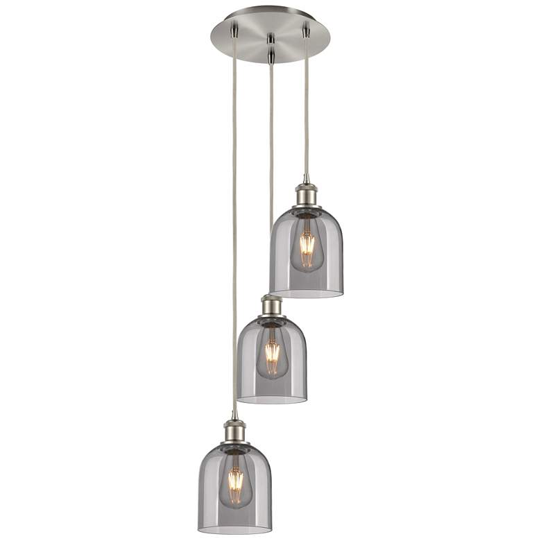 Image 1 Bella 12"W Brushed Nickel Multi-Light Pendant w/ Smoke Glass