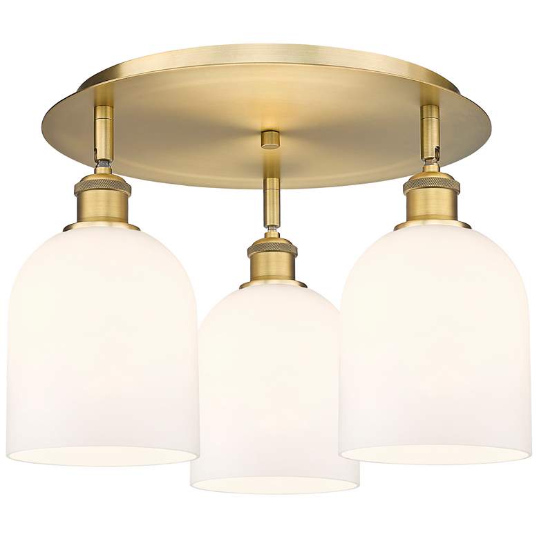 Image 1 Bella 17.25"W 3-Light Brushed Brass Flush Mount w/ Gloss White Shade