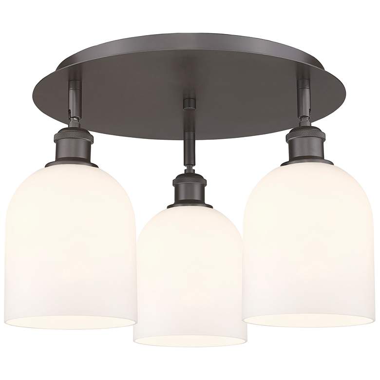 Image 1 Bella 17.25"W 3-Light Oiled Bronze Flush Mount w/ Gloss White Shade