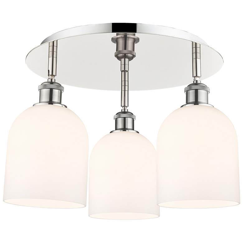 Image 1 Bella 17.25"W 3-Light Polished Nickel Flush Mount w/ Gloss White Shade