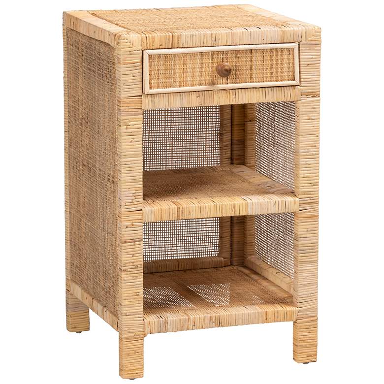 Image 2 Bella 18 1/4 inchW Brown Wood Natural Rattan 1-Drawer Nightstand