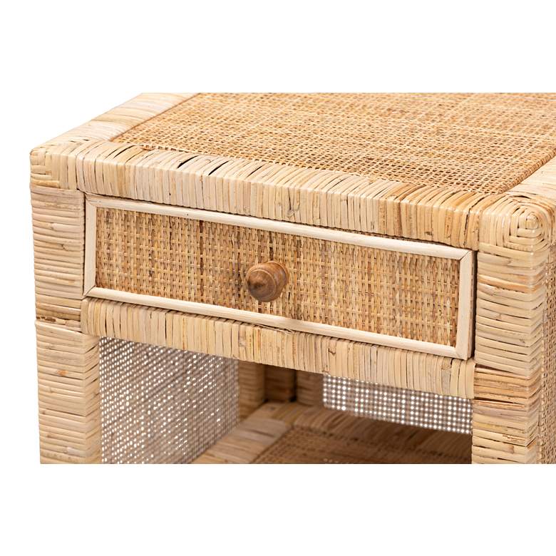 Image 3 Bella 18 1/4"W Brown Wood Natural Rattan 1-Drawer Nightstand more views