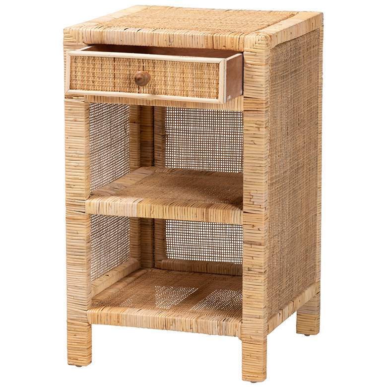 Image 6 Bella 18 1/4"W Brown Wood Natural Rattan 1-Drawer Nightstand more views