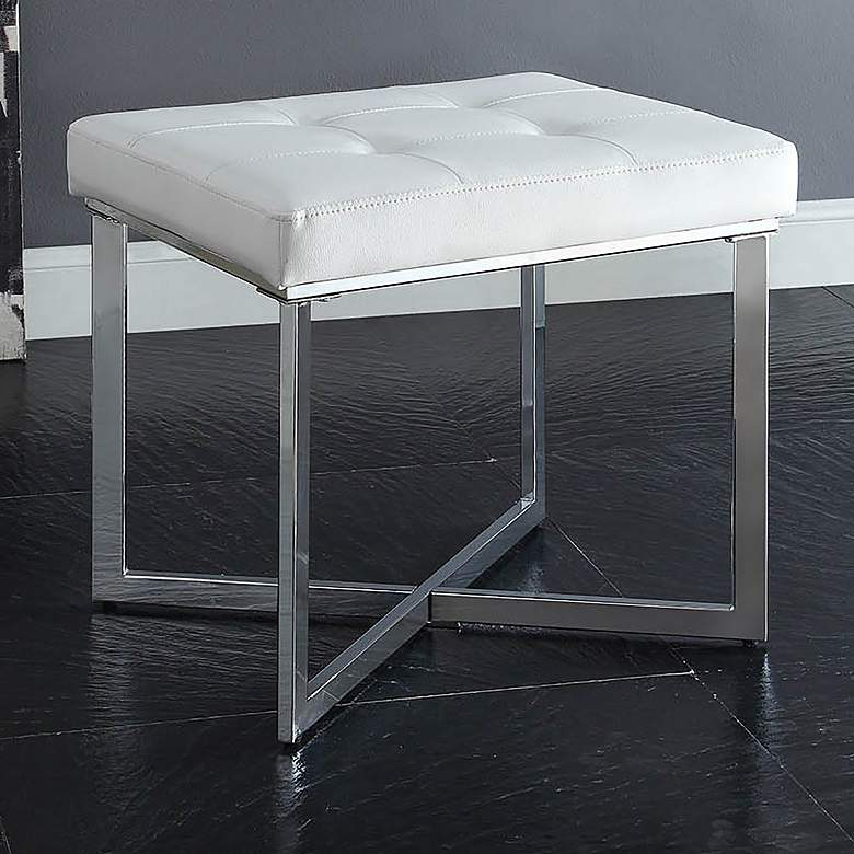 Image 1 Bella 20" Wide White Tufted Leatherette Vanity Bench