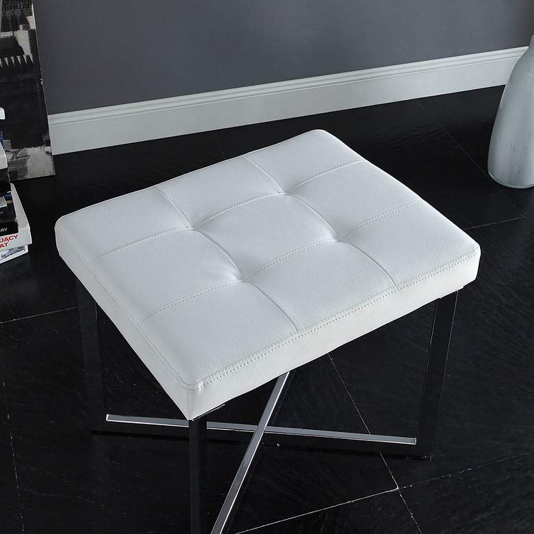 Image 3 Bella 20" Wide White Tufted Leatherette Vanity Bench more views