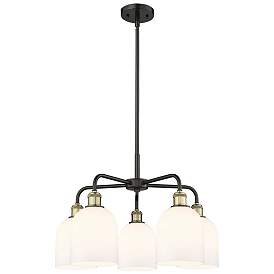Image1 of Bella 23.5"W 5-Light Black Brass Stem Chandelier w/ Gloss White Shade