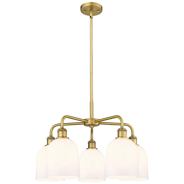 Image 1 Bella 23.5"W 5-Light Brushed Brass Stem Chandelier w/ Gloss White Shad