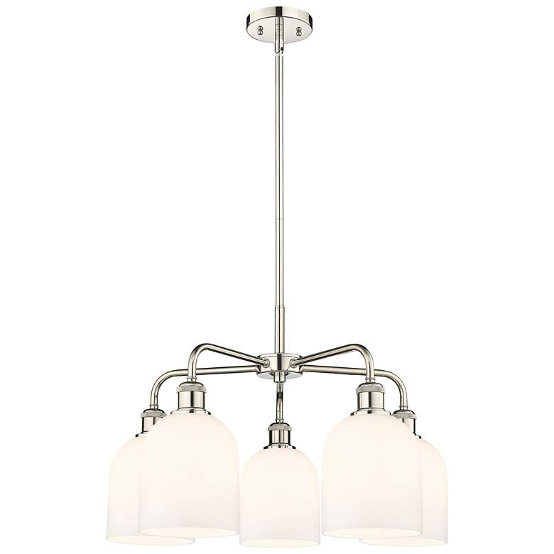 Image 1 Bella 23.5"W 5-Light Polished Nickel Stem Chandelier w/ Gloss White Sh