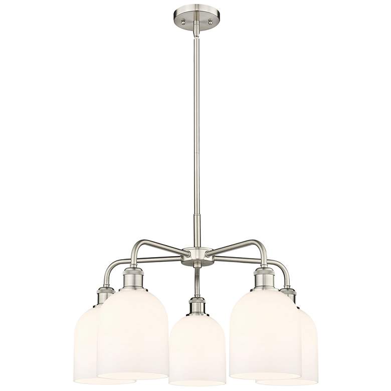 Image 1 Bella 23.5"W 5-Light Satin Nickel Stem Chandelier w/ Gloss White Shade