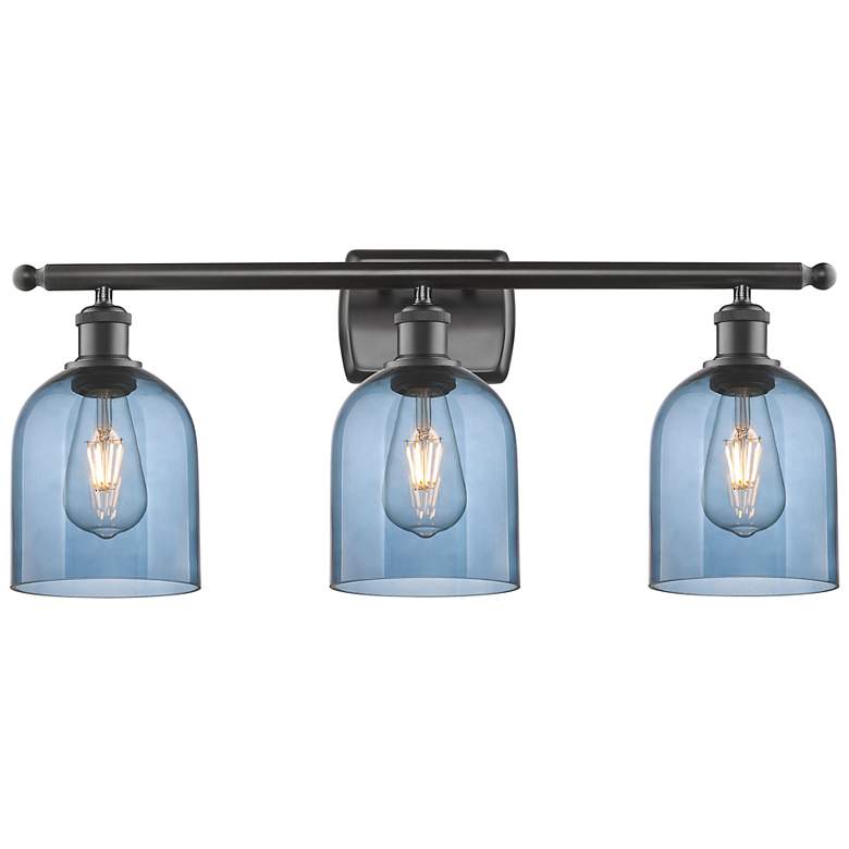 Image 1 Bella 25 1/2" Wide Bronze 3-Light Bath Light w/ Blue Shades