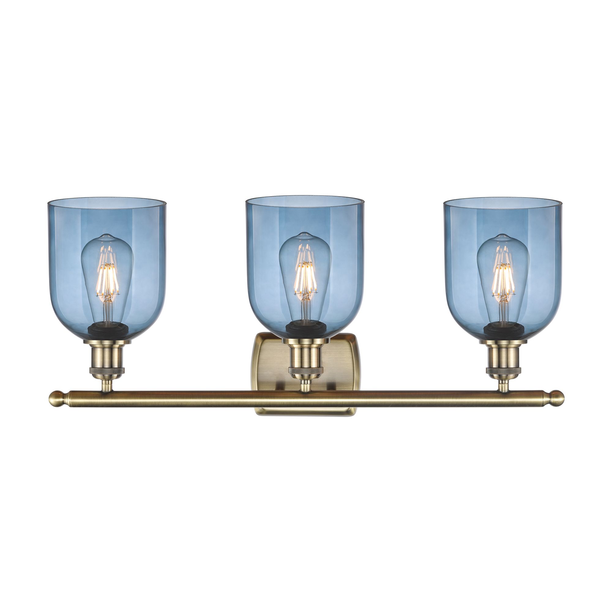 Image 2 Bella 25 1/2"W Antique Brass Blue Glass 3-Light Bath Light more views