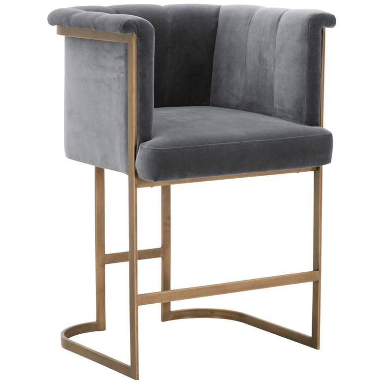 Image 1 Bella 26 inch Blush Gray Velvet and Brass Tufted Counter Stool