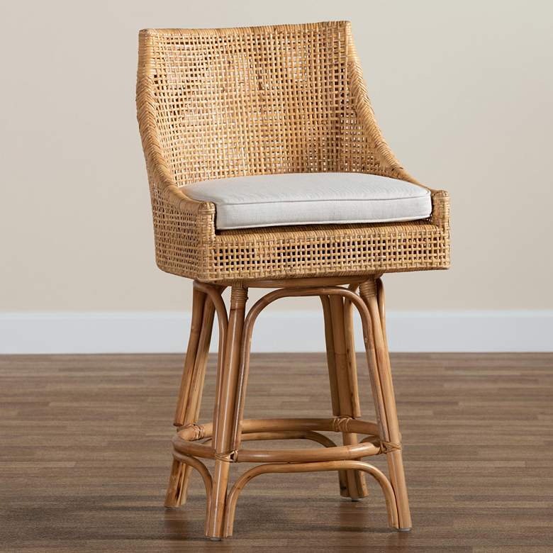 Image 1 Bella 26 inch Natural Brown Rattan Swivel Counter Stool