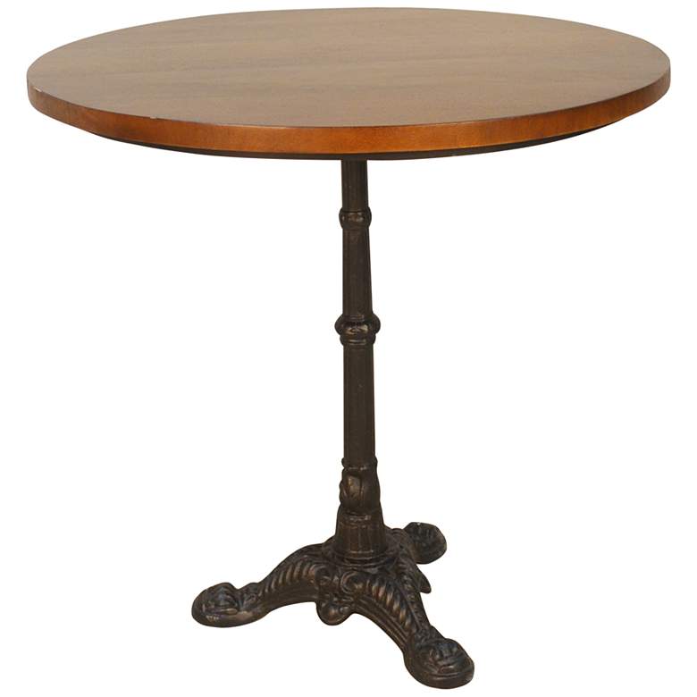 Image 2 Bella 30 inch Wide Chestnut Wood Black Iron Round Bistro Table