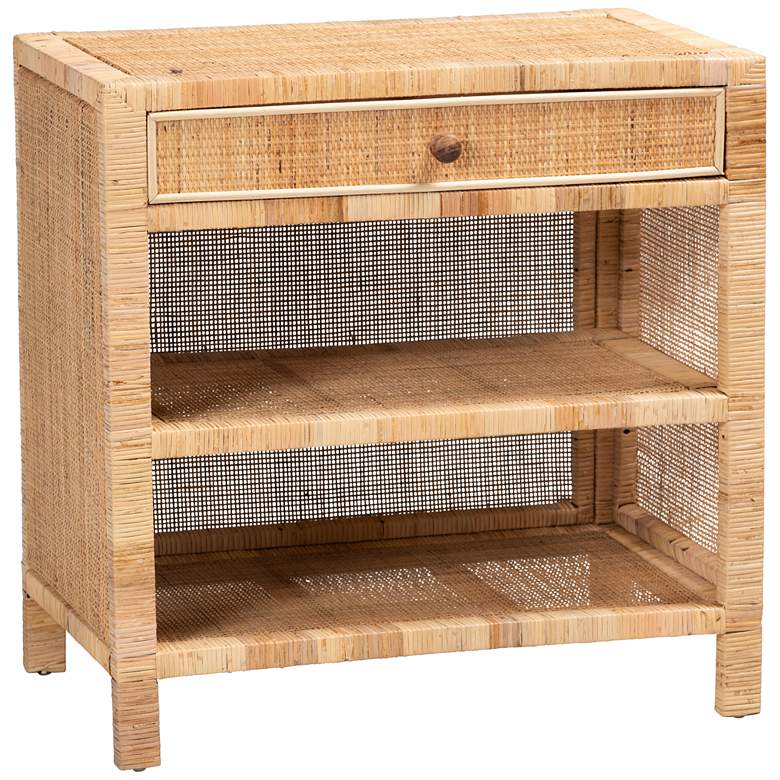 Image 2 Bella 30"W Natural Brown Wood Rattan 1-Drawer Console Table