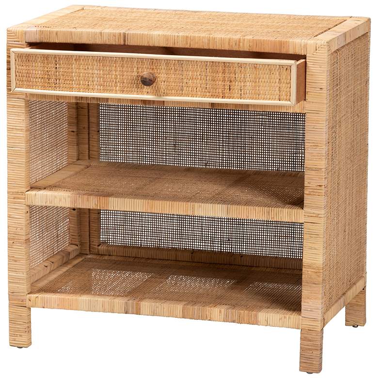 Image 6 Bella 30"W Natural Brown Wood Rattan 1-Drawer Console Table more views