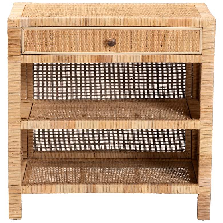 Image 7 Bella 30"W Natural Brown Wood Rattan 1-Drawer Console Table more views